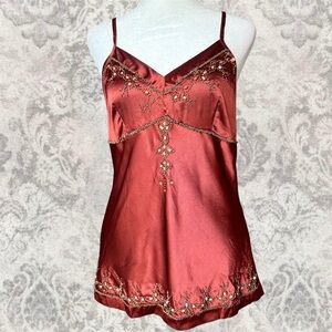 Satin Orange Beaded Y2K Boho Women’s Small Camisole Babydoll Summer Top